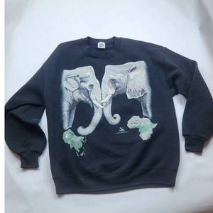 Vintage Elephant  Sweatshirt Large Double Sided Print Black 1992 90s Harlequin